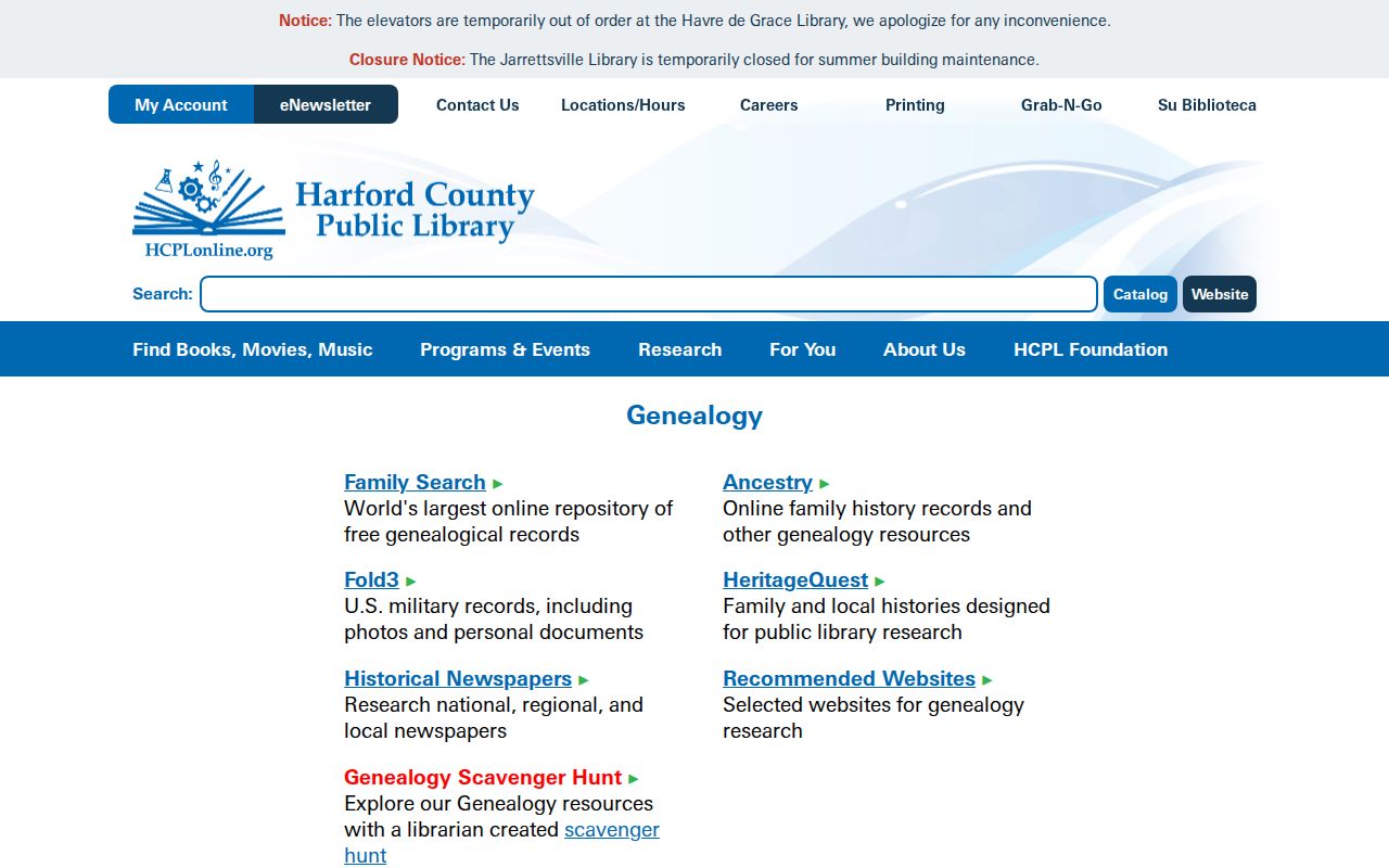 Bel Air North people search using HCPL genealogy resources
