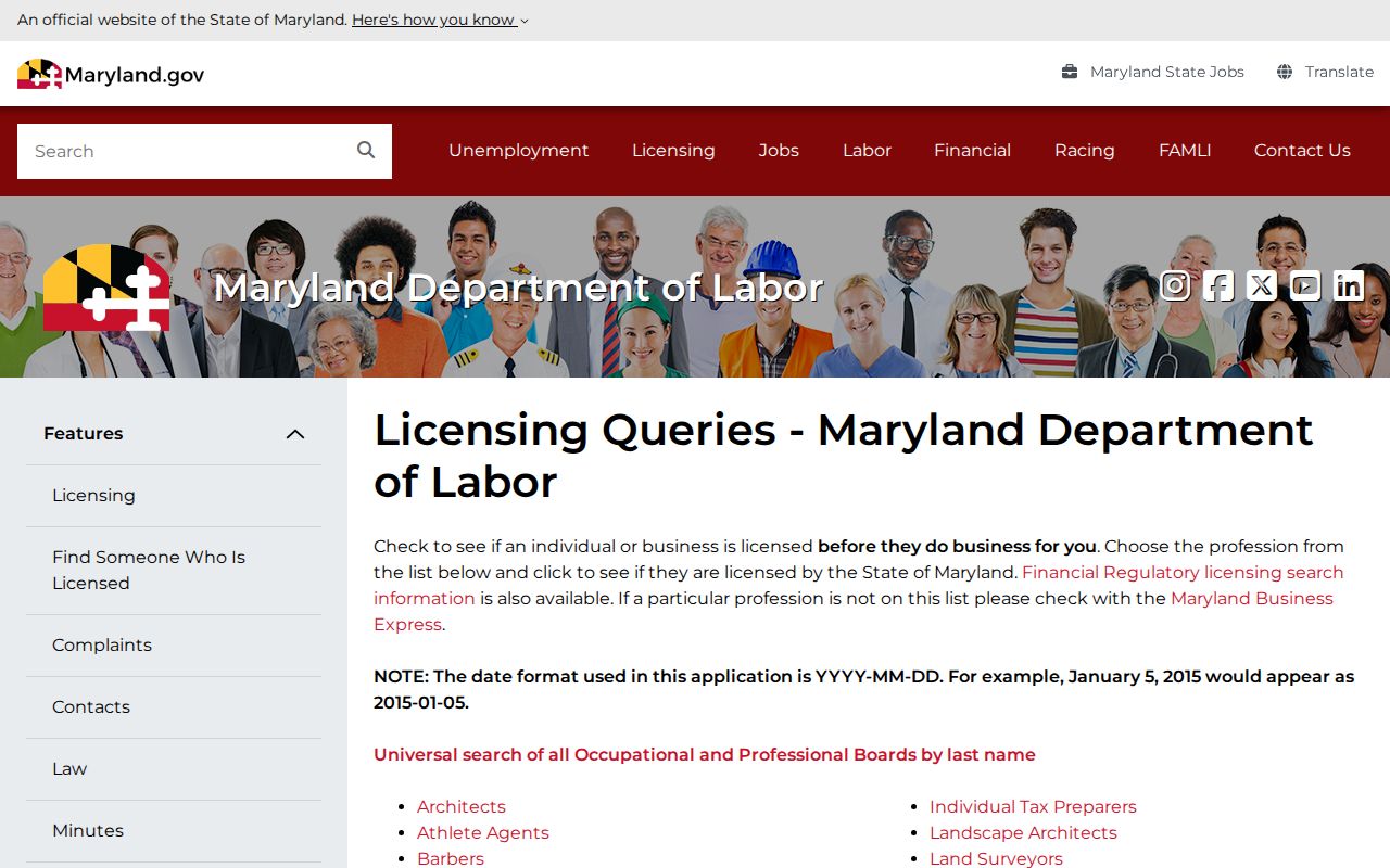 Bel Air North people directories for Maryland professional licenses